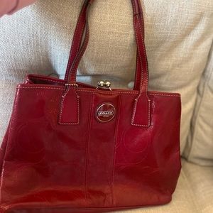 Red leather coach purse